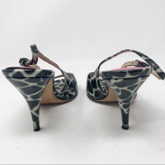 KATE SPADE | Giraffe Print Sling Back Heels Black White Turquoise Women’s Size 8 - Picture 4 of 10